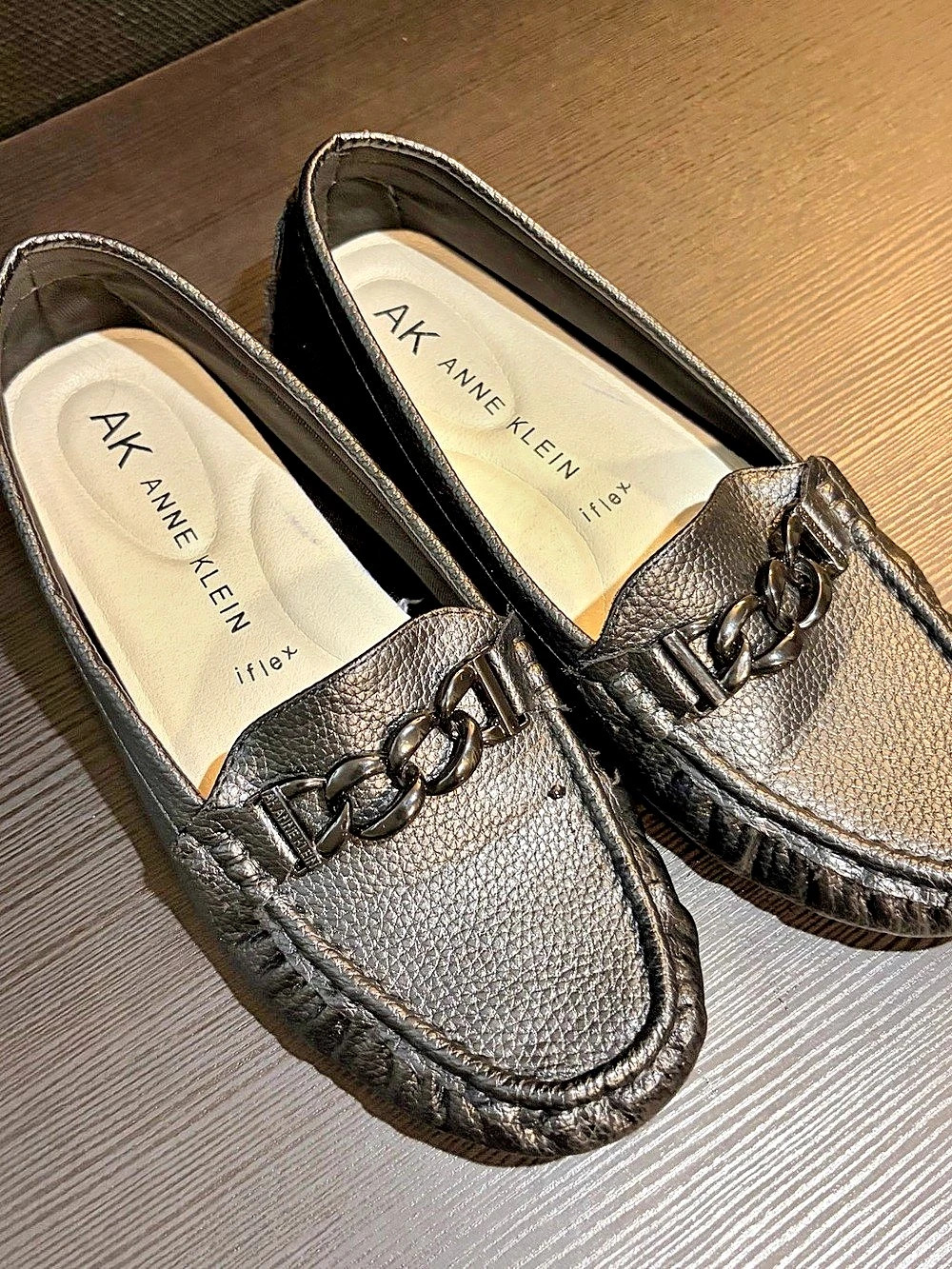 Anne Klein Chrystie Moccasin Black Chain Loafers